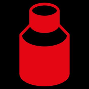 Phial raster icon. Style is flat symbol, red color, rounded angles, black background.