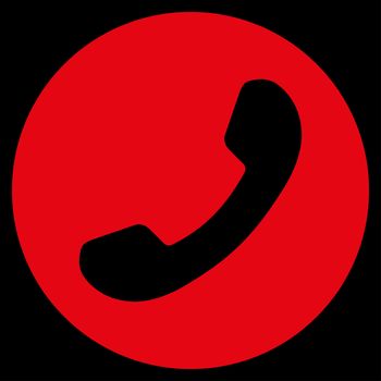 Phone Number raster icon. Style is flat symbol, red color, rounded angles, black background.