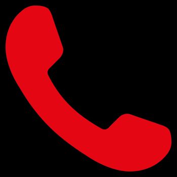 Phone Receiver raster icon. Style is flat symbol, red color, rounded angles, black background.