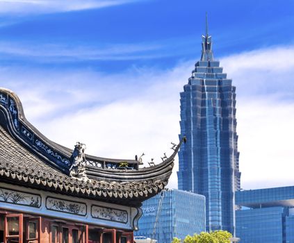 Jin Mao Tower, Third Tallest Building in Shanghai, from Yuyuan Garden, Old Town, Shanghai China