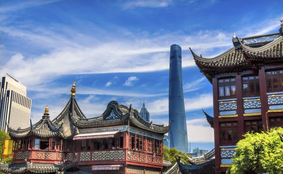 Shanghai Tower, Second Tallest Building in World, Jin Mao Tower from Yuyuan Garden, Old Town, Shanghai China