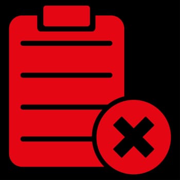 Reject Form raster icon. Style is flat symbol, red color, rounded angles, black background.