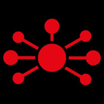 Relations raster icon. Style is flat symbol, red color, rounded angles, black background.