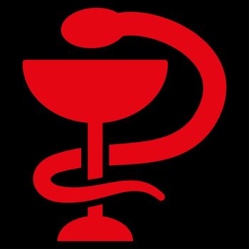 Snake Cup raster icon. Style is flat symbol, red color, rounded angles, black background.