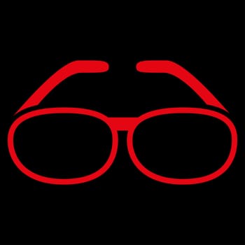 Spectacles raster icon. Style is flat symbol, red color, rounded angles, black background.