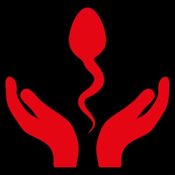Sperm Care raster icon. Style is flat symbol, red color, rounded angles, black background.