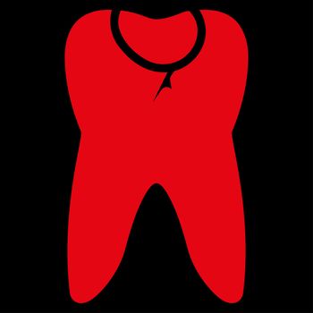 Tooth Caries raster icon. Style is flat symbol, red color, rounded angles, black background.