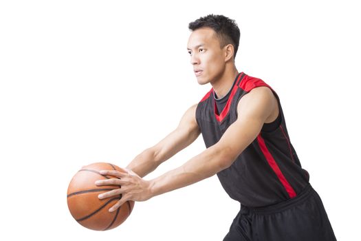 Asian young basketball player on white background