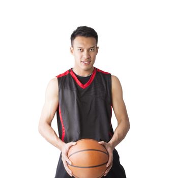 Asian young basketball player on white background