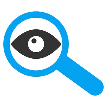 Investigate raster icon. Style is bicolor flat symbol, blue and gray colors, rounded angles, white background.