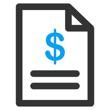 Invoice raster icon. Style is bicolor flat symbol, blue and gray colors, rounded angles, white background.