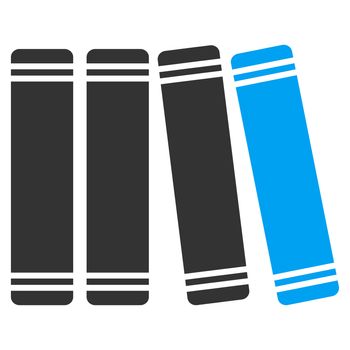 Library Books raster icon. Style is bicolor flat symbol, blue and gray colors, rounded angles, white background.