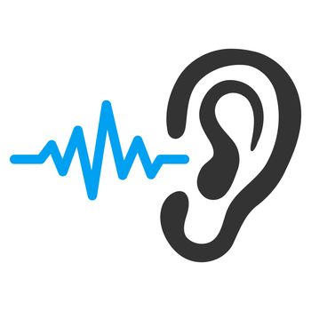 Listen raster icon. Style is bicolor flat symbol, blue and gray colors, rounded angles, white background.