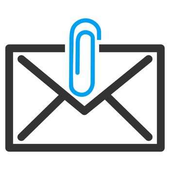 Mail Attachement raster icon. Style is bicolor flat symbol, blue and gray colors, rounded angles, white background.