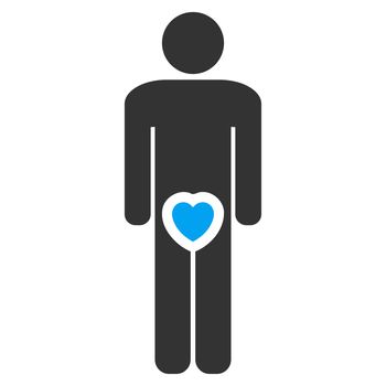 Male Love raster icon. Style is bicolor flat symbol, blue and gray colors, rounded angles, white background.