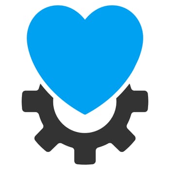 Mechanical Heart raster icon. Style is bicolor flat symbol, blue and gray colors, rounded angles, white background.