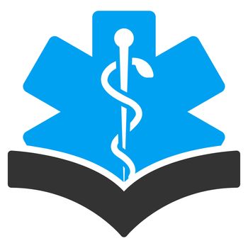 Medical Knowledge raster icon. Style is bicolor flat symbol, blue and gray colors, rounded angles, white background.