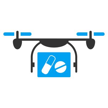 Medical Quadcopter raster icon. Style is bicolor flat symbol, blue and gray colors, rounded angles, white background.