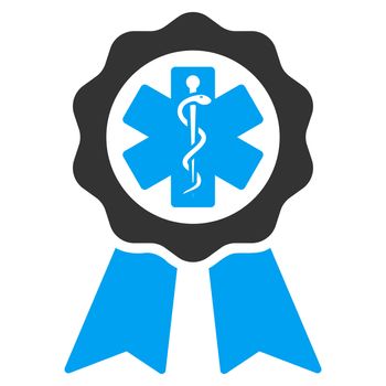 Medical Seal raster icon. Style is bicolor flat symbol, blue and gray colors, rounded angles, white background.
