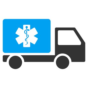 Medical Shipment raster icon. Style is bicolor flat symbol, blue and gray colors, rounded angles, white background.