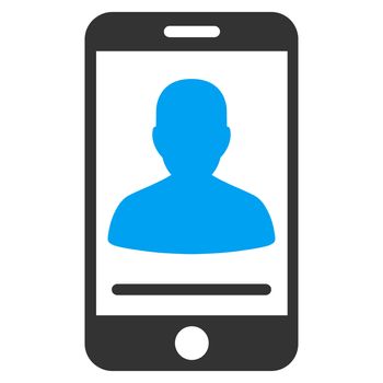 Mobile Contact raster icon. Style is bicolor flat symbol, blue and gray colors, rounded angles, white background.