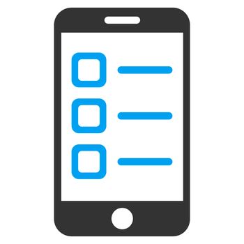 Mobile List raster icon. Style is bicolor flat symbol, blue and gray colors, rounded angles, white background.