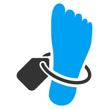 Mortuary Tag raster icon. Style is bicolor flat symbol, blue and gray colors, rounded angles, white background.