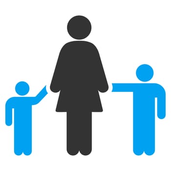 Mother And Children raster icon. Style is bicolor flat symbol, blue and gray colors, rounded angles, white background.