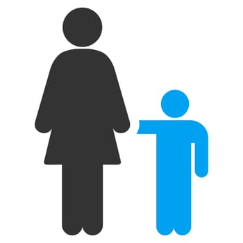 Mother With Son raster icon. Style is bicolor flat symbol, blue and gray colors, rounded angles, white background.