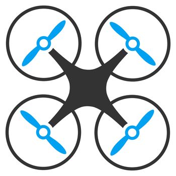 Nanocopter raster icon. Style is bicolor flat symbol, blue and gray colors, rounded angles, white background.