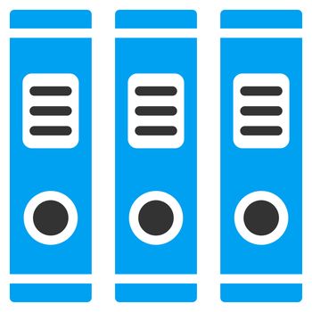 Office Books raster icon. Style is bicolor flat symbol, blue and gray colors, rounded angles, white background.