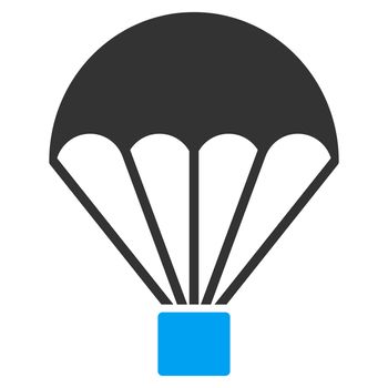Parachute raster icon. Style is bicolor flat symbol, blue and gray colors, rounded angles, white background.