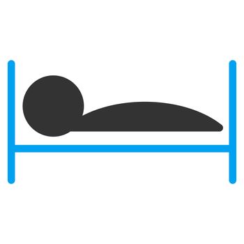 Patient Bed raster icon. Style is bicolor flat symbol, blue and gray colors, rounded angles, white background.