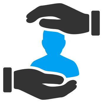 Patient Insurance raster icon. Style is bicolor flat symbol, blue and gray colors, rounded angles, white background.