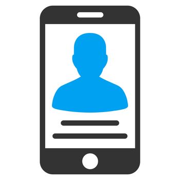 Patient Mobile Account raster icon. Style is bicolor flat symbol, blue and gray colors, rounded angles, white background.