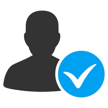 Patient Ok raster icon. Style is bicolor flat symbol, blue and gray colors, rounded angles, white background.