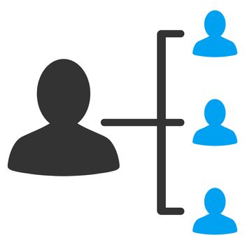Patient Relations raster icon. Style is bicolor flat symbol, blue and gray colors, rounded angles, white background.
