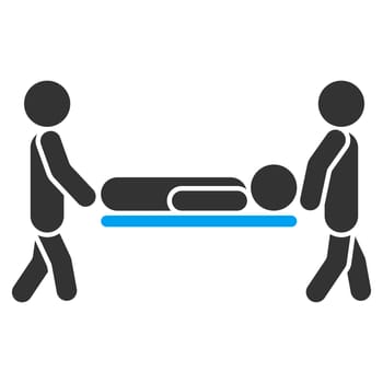 Patient Stretcher raster icon. Style is bicolor flat symbol, blue and gray colors, rounded angles, white background.