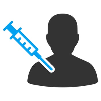 Patient Vaccination raster icon. Style is bicolor flat symbol, blue and gray colors, rounded angles, white background.