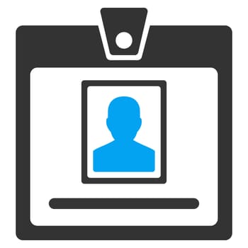 Person Badge raster icon. Style is bicolor flat symbol, blue and gray colors, rounded angles, white background.
