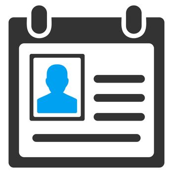 Personal Badge raster icon. Style is bicolor flat symbol, blue and gray colors, rounded angles, white background.