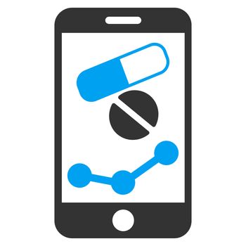 Pharmacy Online Report raster icon. Style is bicolor flat symbol, blue and gray colors, rounded angles, white background.