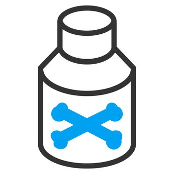 Poison Bottle raster icon. Style is bicolor flat symbol, blue and gray colors, rounded angles, white background.