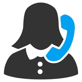 Receptionist raster icon. Style is bicolor flat symbol, blue and gray colors, rounded angles, white background.