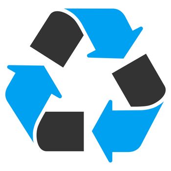 Recycle raster icon. Style is bicolor flat symbol, blue and gray colors, rounded angles, white background.