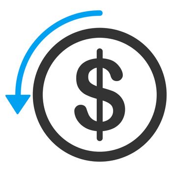 Refund raster icon. Style is bicolor flat symbol, blue and gray colors, rounded angles, white background.