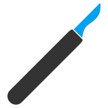 Scalpel raster icon. Style is bicolor flat symbol, blue and gray colors, rounded angles, white background.