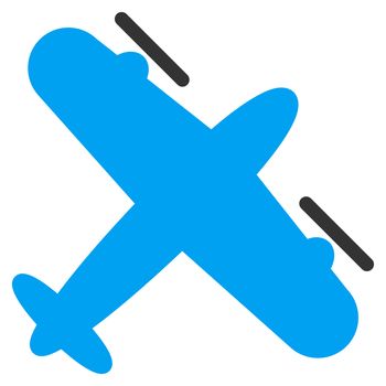 Screw Aeroplane raster icon. Style is bicolor flat symbol, blue and gray colors, rounded angles, white background.