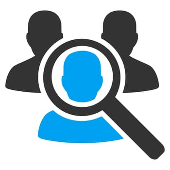Search Patient raster icon. Style is bicolor flat symbol, blue and gray colors, rounded angles, white background.