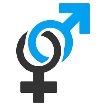 Sexual Symbols raster icon. Style is bicolor flat symbol, blue and gray colors, rounded angles, white background.